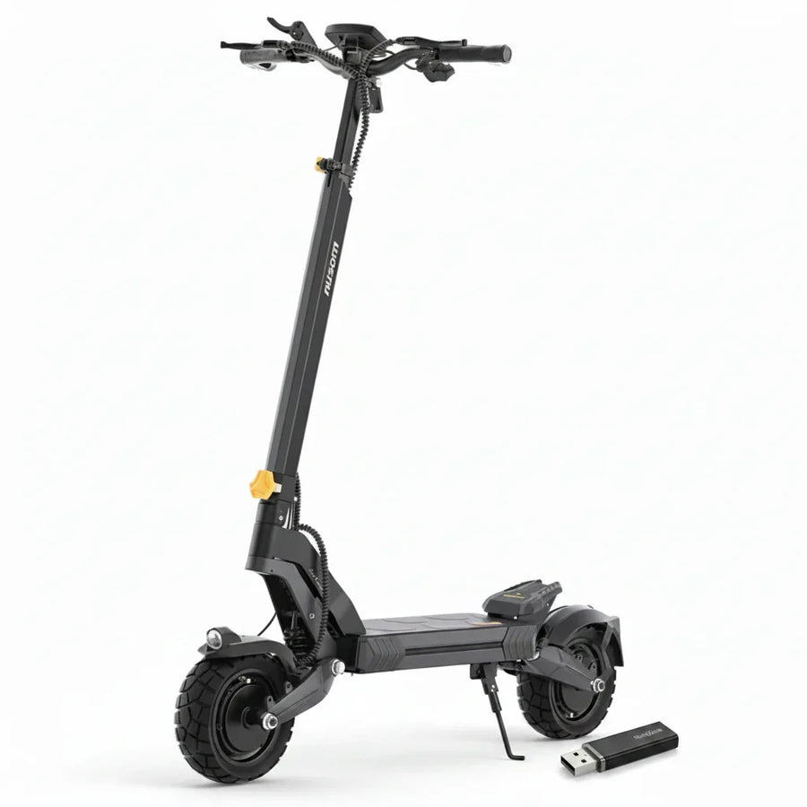Ausom L2 Dwusilnikowa składana hulajnoga elektryczna, silnik 2*800W, 20km/h, bateria 48V 15,6Ah, opony 10x3 Cali, zasięg 70km - wyspahulajnog.app
